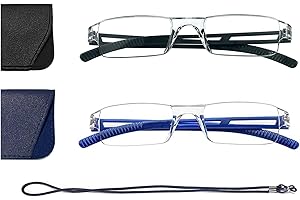 ‎HUBEYE Hubeye 2er-Pack Rahmenlose Lesebrille Leicht und Bequem Anti Blaulicht Lesehilfe für Damen Herren mit Brillenholster 2.00