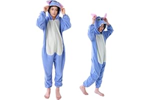 Udekit Cartoon Schlafanzug Einteiler Niedlicher Pyjama Robe Strampler Nachtwäsche Cosplay-Kostüm für Kinder und Erwachsene für Karneval und Halloween Party
