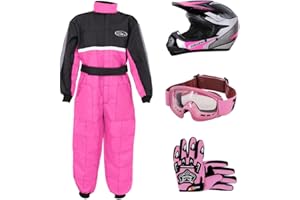 Zorax ZOR-X19 Pink M (51-52cm) Kids Motocross Motorbike Helmet ECE2206 + Gloves (M 6cm) + Goggles + Leopard Suit (M 7-8 Yrs), for Boys Girls Quad Dirt Bike Racing Karting