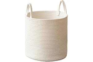 IGTOPS - Panier de rangement beige, panier rond en corde de coton, panier pour linge sale, boîte de rangement, convient pour les jouets, couvertures, linge sale, petites choses, collations (Beige, M)