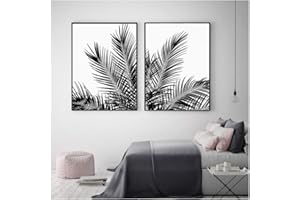 ZMFBHFBH Affiche et impressions de palmier plante murale Art noir et blanc toile peinture cadeau pour elle pour chambre photos décoration 50x70cm (19,7x27,6 pouces) x2 sans cadre