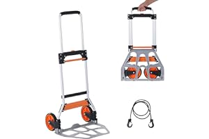 VEVOR Carrello pieghevole da 125 kg in lega di alluminio e plastica con manico regolabile da 820 – 1105 mm, trolley pieghevole con corda, dimensioni compatte per riporlo, Argento