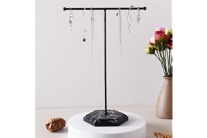 Smyckesorganisatörstativ, T-bar halsband display stativ örhängen hållare metall hängande hängande hänge rack med marmormönste