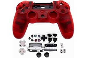 HUAYUWA Boîtier de manette de jeu en plastique (rouge transparent) avec boutons de rechange pour PlayStation 4 Pro 5.0 JDS-050 JDS-055 JDM-050 JDM-055 (V2 Version)