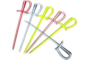 EudoER 8,5 cm Kunststoff-Schwert-Plektren für Lebensmittel, Zahnstocher, Obstgabel, Cocktailspieße, mehrfarbig, 100 Stück