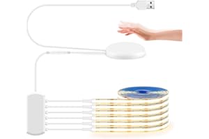 LRGBST 6-Piece 1 m COB LED Strip Set, 5 V USB Warm White COB LED Strip with Touch and Hand Sweep Dimmer Switch for Cabinet Display Cabinet Lighting