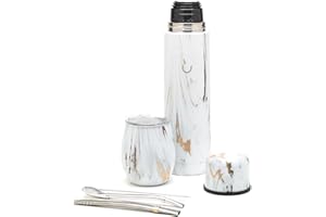 balibetov Complete Yerba Mate Set - Modern Mate Gourd, Insulated Flask, Bombilla and Cleaning Brush Included - All Premium Quality 304 18/8 Stainless Steel (Golden)