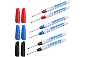 PILIKOLL YouMen 6 szt. Long Head Deep Hole Marker Carpenters Pen Fine Tip Permanent Marker Pens Deep Hole Marker Narzędzie do znakowania do trwałego znakowania trudno dostępnych(czarny niebieski czerwony)
