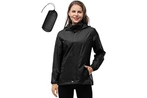 33,000ft Damen Wasserdichte Faltbar Regenjacke mit Kapuze, Leicht Atmungsaktive Windbreaker Jacke, Fahrradjacke für Frauen Fahrrad Sport Outdoorjacke