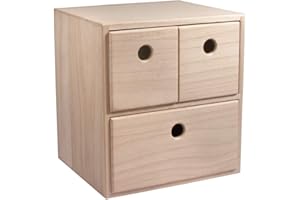 Rayher cassettiera mini in legno con 3 cassetti, legno naturale non trattato, 21x18x23cm, per piccoli oggetti, cancelleria, da colorare e decorare, 62908505