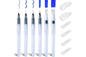 BRELET Pennelli Acquerello con Serbatoio Riempibile, 6 pezzi, professionali, Penna ad Acqua da 15.5cm, Punta Fine/Media/Grande, per Pittura