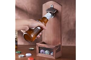 AROLA Abridor de Botellas de Cerveza Abrebotellas montado en la Pared Abridor de Botella de Bebida Montado en Pared con Botella Cap Catcher Regalo para los Amantes de la Cerveza Bar…