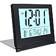 MMOBIEL Digital Clock LCD Travel Alarm Foldable with Backlight – Day, Date and Temperature Indication – Digital Alarm Clock for Table, Desk - Battery Operated – Black