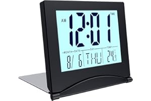 ‎MMOBIEL MMOBIEL Cyfrowy Zegar LCD Zkładany z Podświetleniem - Cyfrowy Zegar ze Wskazaniem Dnia, Daty i Temperatury - Cyfrowy Budzik na Stół - Zegar Biurkowy Zasilany Bateriami - Czarny