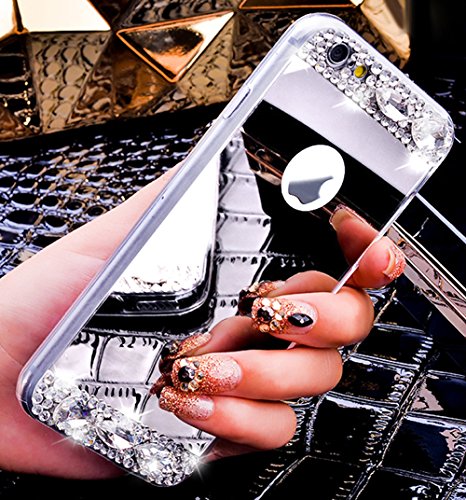 iPhone 6S Plus Hülle,iPhone 6 Plus Hülle,iPhone 6S Plus / 6 Plus Hülle,ikasus® [Bling Glitzer Kristall Strass Diamant Spiegel Hülle] iPhone 6S Plus Silikon Hülle,Glänzend Glitzer Kristall Strass Diamanten Überzug Mirror Spiegel Muster Stoßdämpfend TPU Silikon Schutz Handy Hülle Case Tasche Silikon Crystal Case Schutzhülle Etui Bumper für Apple iPhone 6 Plus / 6S Plus (5,5 Zoll) - Silber