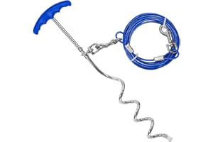 PETPHABET Petphabt - Cable de amarre para perro (6 m), resistente con estaca de tierra en espiral de 40,6 cm, para cachorro, mascota al aire libre, correa de plomo azul