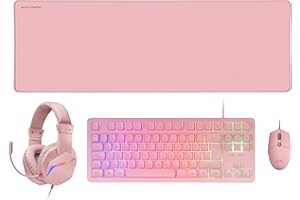 ‎MARS GAMING MARSGAMING MCP-RGB3, Pack Gaming Tastatur Fixed RGB + Gaming Maus RGB Flow 3200 DPI + Headset Over-Ear RGB + XXL Mousepad, Pink, Spanische Sprache