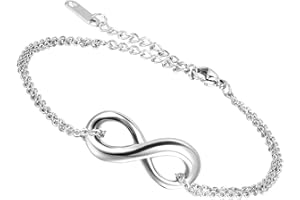 Flongo Womens Ladies Elegant Stainless Steel Infinity Love Valentine Anniversary Link Bracelet, Girl Infintiy Endless Anklet, Wedding Engagement Wrist Bracelet