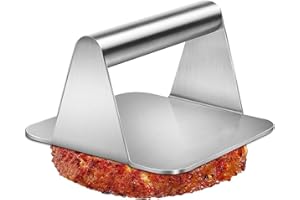 CCHONG Stainless Steel Smash Burger Press Cast Iron Burger Smasher for Griddle and Grill Hamburger Press Tortilla Press Sandwich Press with Wooden Handle (Square, Stainless Steel Handles)