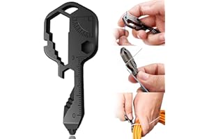 GRTLPOK Chiave Multifunzionale in Acciaio Inossidabile | Portachiavi Multifunzionale 24 in 1 | Mini Strumento Chiave Portatile | Per Attività all'Aperto, Strumento di Sopravvivenza di Emergenza (Nero)