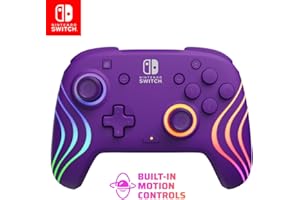 PDP Afterglow Wave Wireless Pro Controller with Full Motion for Nintendo Switch, Nintendo Switch - OLED Model, 8 RGB LED Lighting Zones, 30 Foot Range, 20 Hour Rechargeable Battery Purple