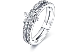 KUNSIR Anillos para mujer retro de plata con circonita cúbica transparente, anillo de diseño de corona de reina para mujeres y niñas