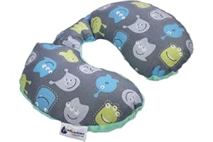 Medi Partners Cuscini da Viaggio Bambini Cuscino per Collo Seggiolino Auto - 100% Cotone Minky Bambino Poggiatesta Cervicale Testa Neonato Aereo Pillow (Creature con menta Minky)
