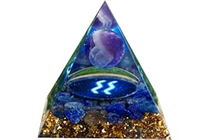 Besorgone Orgone pyramide en cristal de Style zodiaque, pierre de guérison, sphère d'améthyste pour une énergie Positive, Chakra Reiki, Protection Orgonite pryamide Méditation Cadeau (Verseau)