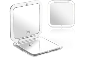 Qianyu Kwadratowe, kompaktowe składane lustro powiększające 1x/15x, lusterko do makijażu w podróży, małe lustro w formacie kieszonkowym, poręczne, składane, przenośne