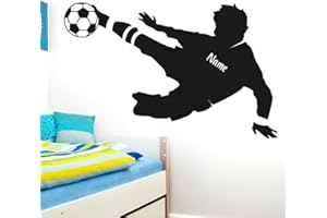 Wandaro Wandtattoo Fußballspieler Wunschname I schwarz (BxH) 58 x 37 cm I Fußball Aufkleber Ball Kinderzimmer Wandaufkleber Junge Wandsticker Sticker E038