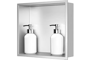 sunrik Nicho de Ducha,Estante de Ducha Empotrado de Acero Inoxidable,Nicho de Pared de Ducha Empotrable en Azulejos，Estantes de Baño Nicho Sola Capa Cuadrado 30x30x10cm,Color níquel