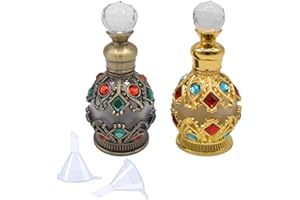 Liwein Botellas de Perfume Vintage,15ml Vacías Recargable Perfume de Vidrio Botella Cristal Antiguas Botella de Aceite Esencial con Embudo Regalo para Mujer 2 Pieza