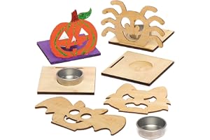 Baker Ross AX226 Halloween värmeljus-kit i trä – paket med 4, dekorera och visa upp för Halloween-dekorationer, perfekt konst
