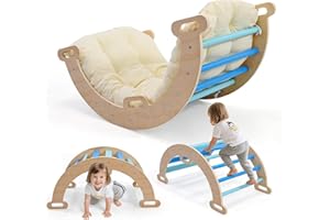 OVSHNRR 2-in-1 Toddler Climbing Frame,Natural Wood Non-Slip Foot Mat Arch with Armrests Wooden Cushion Enhancing Children's Cognitive Abilities Indoor Montessori for Babies 1-6 Years Old