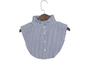 Hotaden Femmes Stripe Denim avec col en Dentelle col de Chemise de Faux Cravate Vintage Collier détachable Faux col Revers Chemisier Top