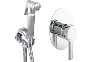 PaulGurkes Bidet Set Unterputz Armatur Spraybrause Intimdusche oval massives Messing hochwertig verchromt Bidetbrause Brauseschlauch 120cm 1,2m Mischbatterie Einhandmischer Wandanschlussbogen