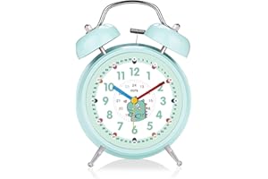 Idota Réveil pour Enfants Garçon, Horloge Classique à Double Cloche avec Veilleuse Réveil pour Enfants sans Tic-tac Réveil à Piles (sans Pile) Réveil Éducatif pour Enfants Cadeau – Dinosaure Vert