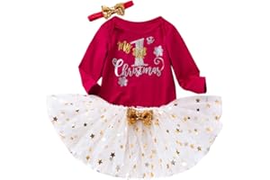FANCYINN Conjuntos Bebe Niña Navidad Arbol Tutu Vetidos Leggins Mi Primera Navidad Ropa 4 Piezas