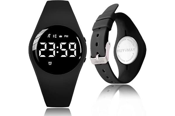 HUYVMAY Non Connectée Podomètre Montres sans App, Montre Rechargeable à Durée de Vie de la Batterie de 20 Jours, Enfants Montres Numériques IP68 Etanche avec 3 Réveils pour Garçons et Filles Enfants