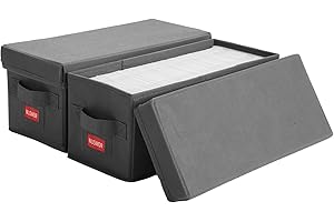 NUSWOR Premium CD Storage Box - Stackable CD Organizer Box with Lid - Holds 70 Jewel Cases - 14.37 x 5.5 x 6.3 inches - 2 Pack - Grey