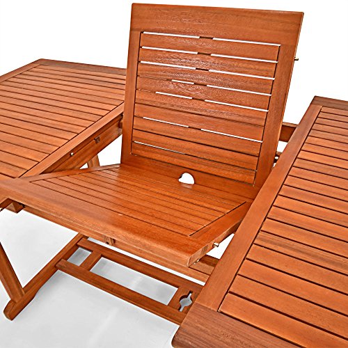 Deuba Sitzgruppe Unikko aus Eukalyptusholz mit 6 verstellbaren Stühlen und ausklappbarem Tisch aus Eukalyptus Gartengarnitur Sitzgarnitur