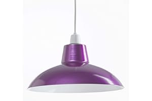 GMUK HOME & GARDEN PRODUCTS Retro Design Light Shade - Easy Fit Pendant Shade for Existing Ceiling Light - Metal Ceiling Light Shade - Lampshade for Ceiling Light - White Internal Finish - Metal Lamp Shade (Metallic Purple)