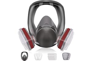 PRASSIA 16-In-1-Atemschutzmaske,Vollgesichtsabdeckung, Wiederverwendbare Sicherheitsstaub-Gesichtsabdeckung, Enthält 2 Filterpatronen, 10 Austauschbare Filterbaumwolle, Vollgesichtsmaske Und Deckel, Tasche