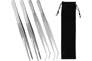 JWOGNGLS 4 x profesjonalna pęseta ze stali nierdzewnej 20 cm, długa pęseta prosta dla zwierząt wodnych, koralowców, rzemiosła, kuchni, naprawy