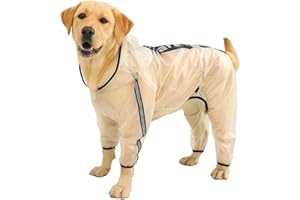Olsa Impermeabile per cani, poncho con cappuccio, 4 gambe, con striscia riflettente, chiaro, impermeabile, per cani di taglia piccola, media e grande (4XL)