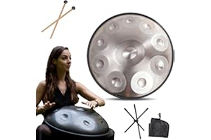 LXHGVKHJ Strumento Handpan - 432Hz/440Hz 9/10/ 12 Note - Steel Tongue Drum da 55cm - Hand Pan Drum con Supporto per Battenti per la Guarigione del Suono (Size : 432Hz, Color : SILVER_10 NOTES)