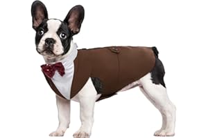Kuoser Dog Tuxedo, Dog Wedding Suit and Bandana Set, Pet Clothes Puppy Formal Shirt with Removable Bow Tie, Doggie Costume Small Medium Large Dogs Outfit for Party Birthday Festival, Brown