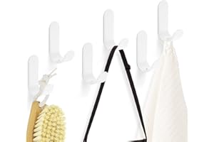 NeuWee Crochet Adhesif Mural, 6 Pièces Crochet Adhésif, Crochet Auto Adhésif, Crochet Adhésif en Acier Inoxydable, pour la Cuisine, le Salon et le Chambre (Blanc)