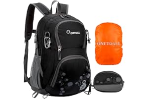 ONETOALL Wanderrucksack Damen, Fahrradrucksack 20L, Tagesrucksack Outdoorrucksack Sportrucksack mit Regenschutz und Geldbörse, für Camping Reisen Wandern Tagestour, schwarz/rosa