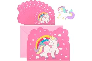 GUIFFLY 20 Pack Party Invitations Kids Unicorn, Girls party invitations with Envelopes, Kids Party Invitations Birthday Invitations for Kids Boys Girls